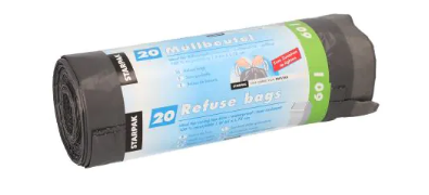 Müllsäcke mit Zugband, LDPE 60 l 75 cm x 65 cm grau 20 Stk
